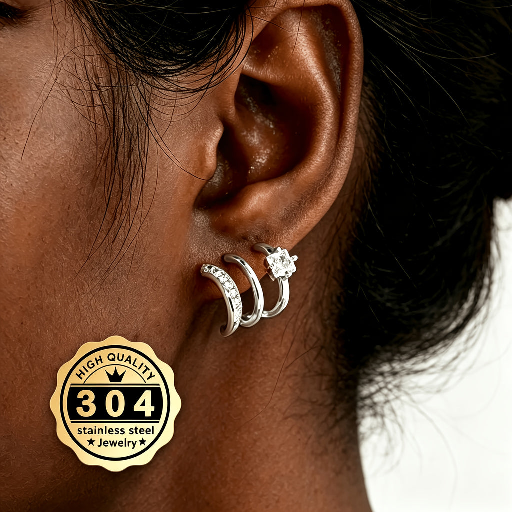 a pair high quality 304 stainless steel triple arc earrings