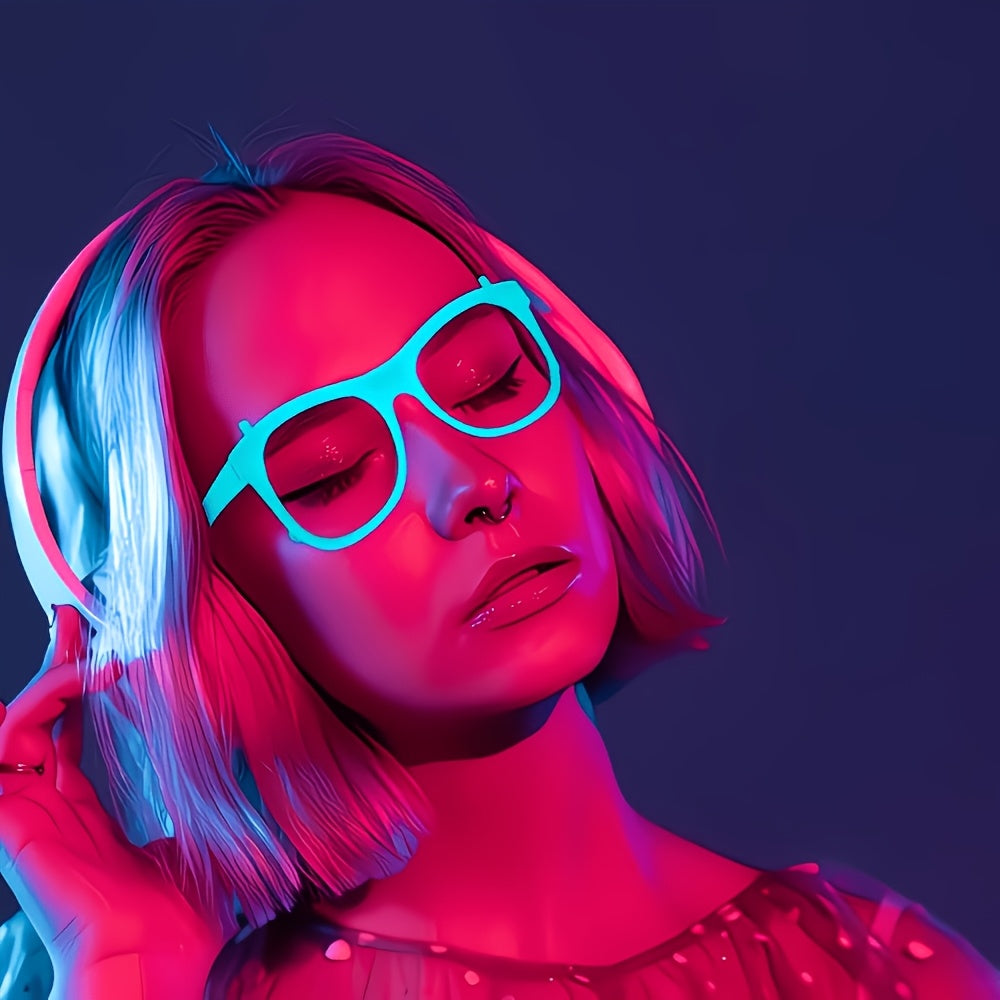 random 16  in dark party glasses neon green purple