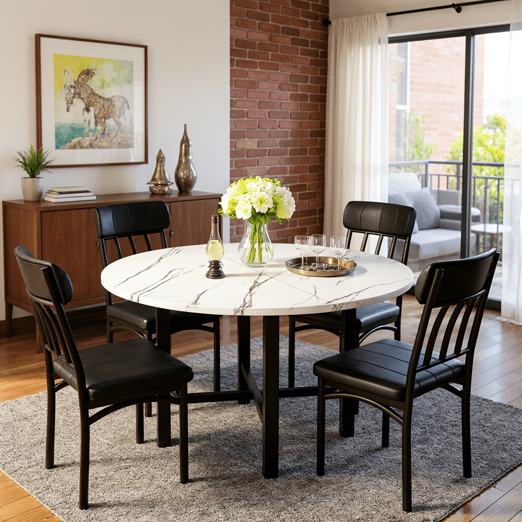 5pcs kitchen table chairs set dining table set 4 rounded
