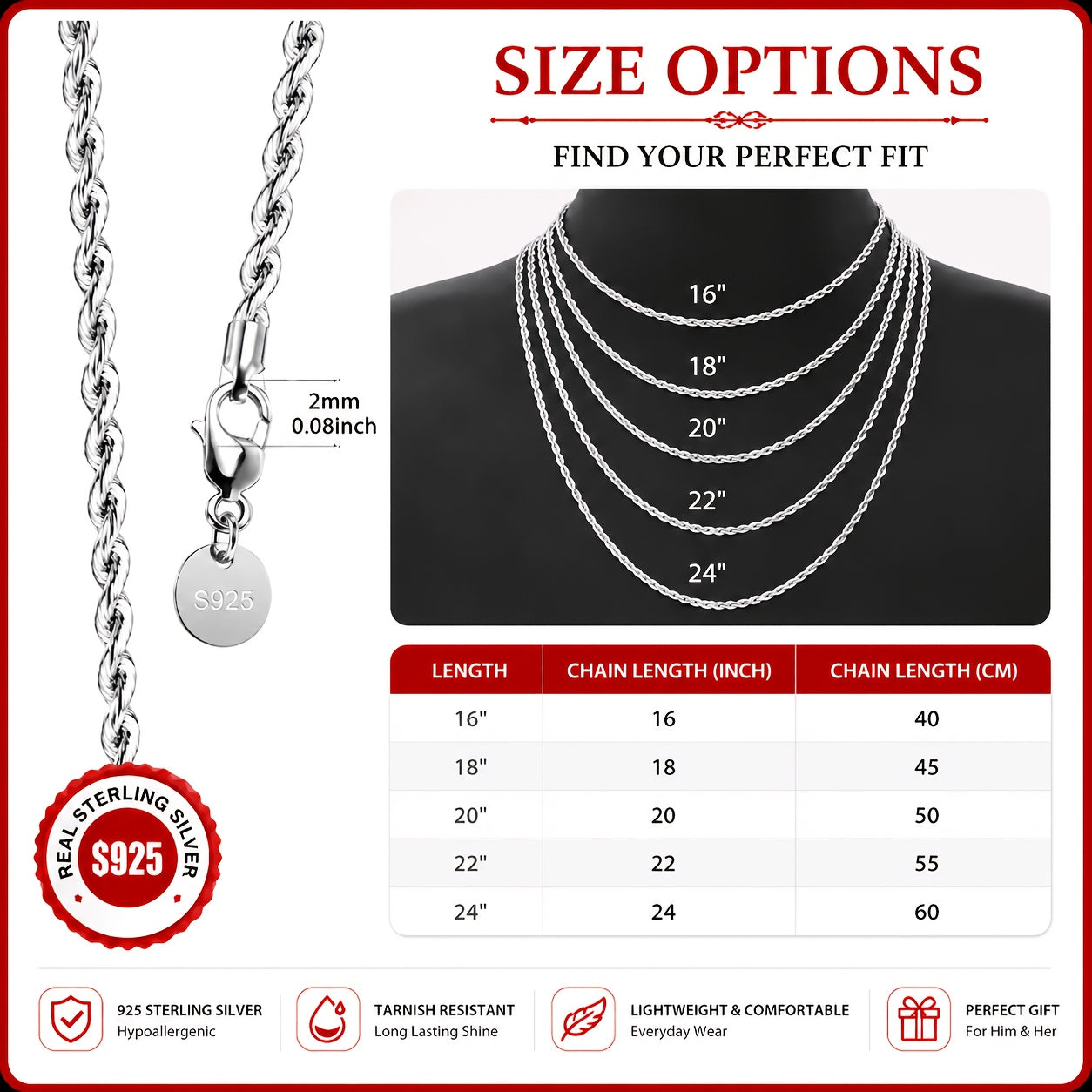 925 sterling silvery twisted rope chain necklace simple hip