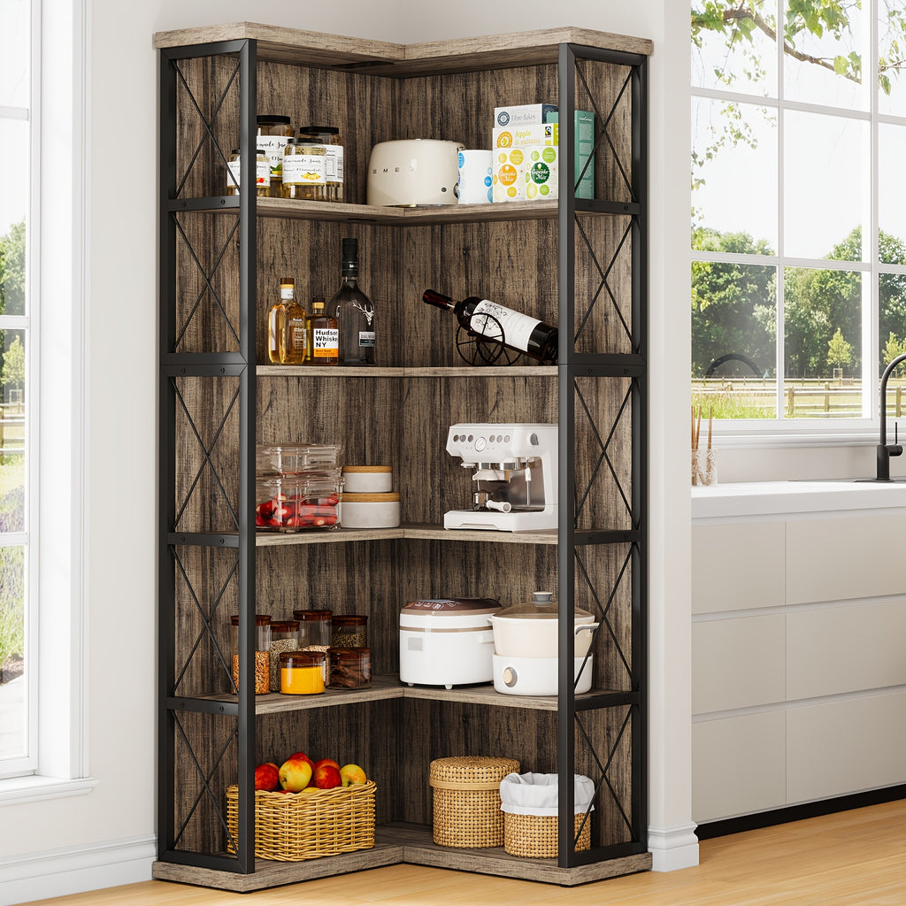 5 tier l shaped corner bookshelf   bookcase light
