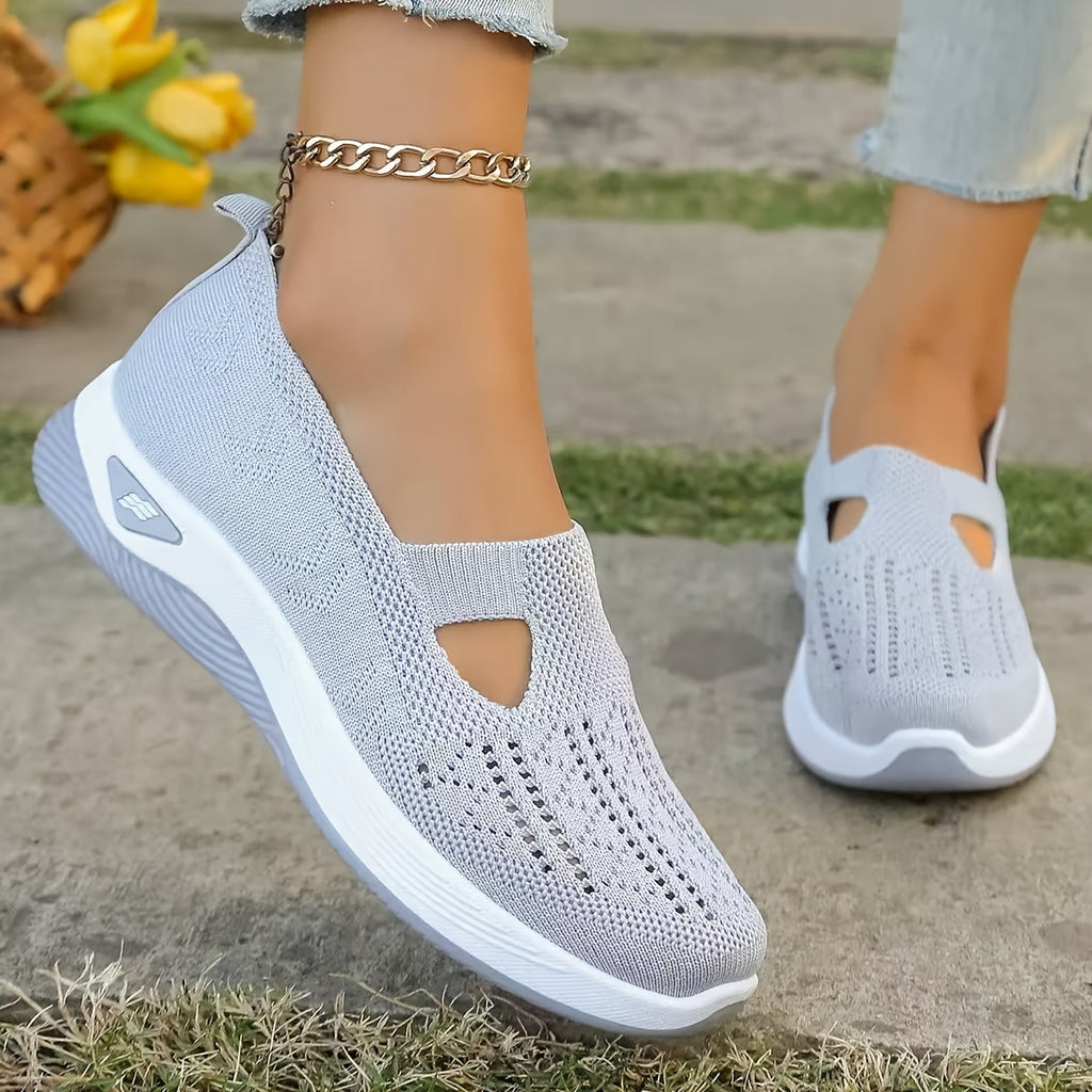womens breathable knit wedge casual shoes hollow cut