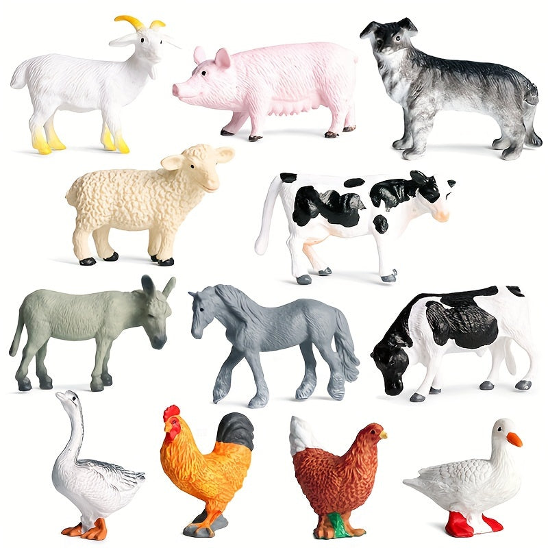 12pcs miniature farm animal simulation models including mini
