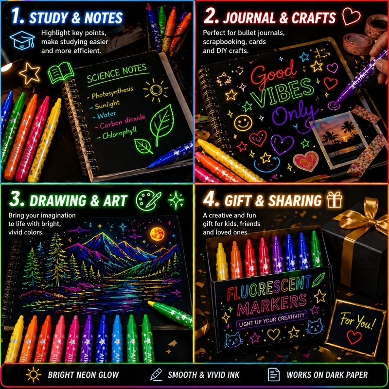 glow in dark highlighters 3 pack neon pattern markers