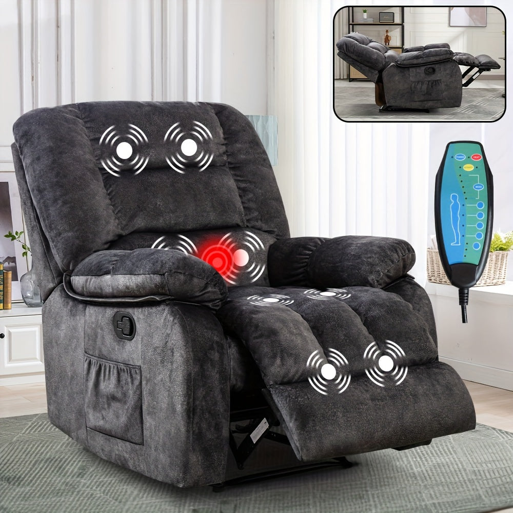 oversized manual recliner chair massage heat soft fabric