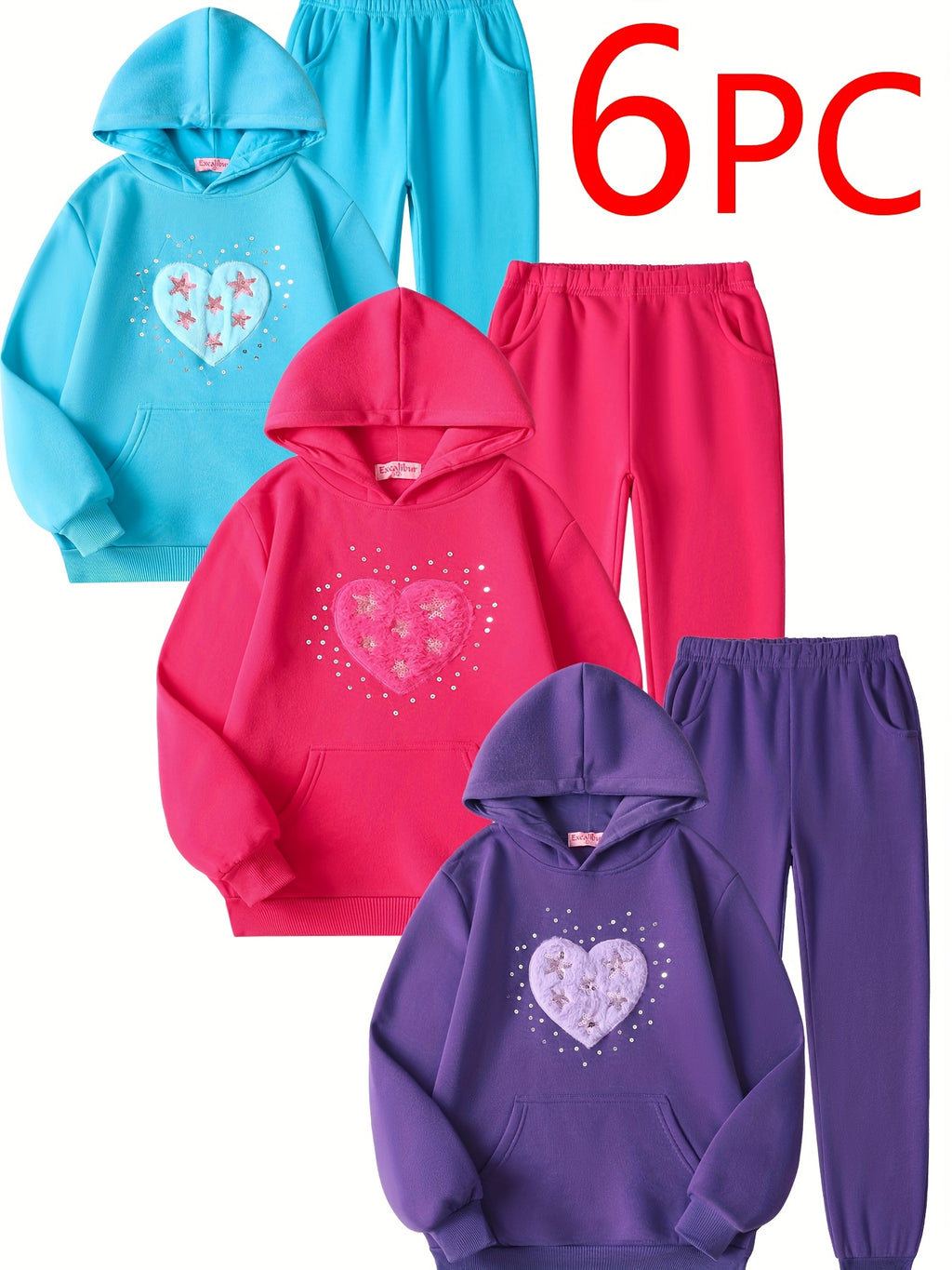 6pcs 3 sets   winter girls velvet thickened hooded