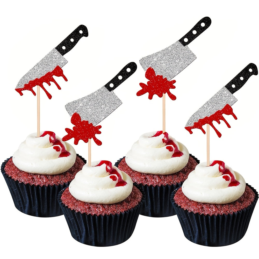 12pcs horror halloween cupcake toppers glitter scary blood