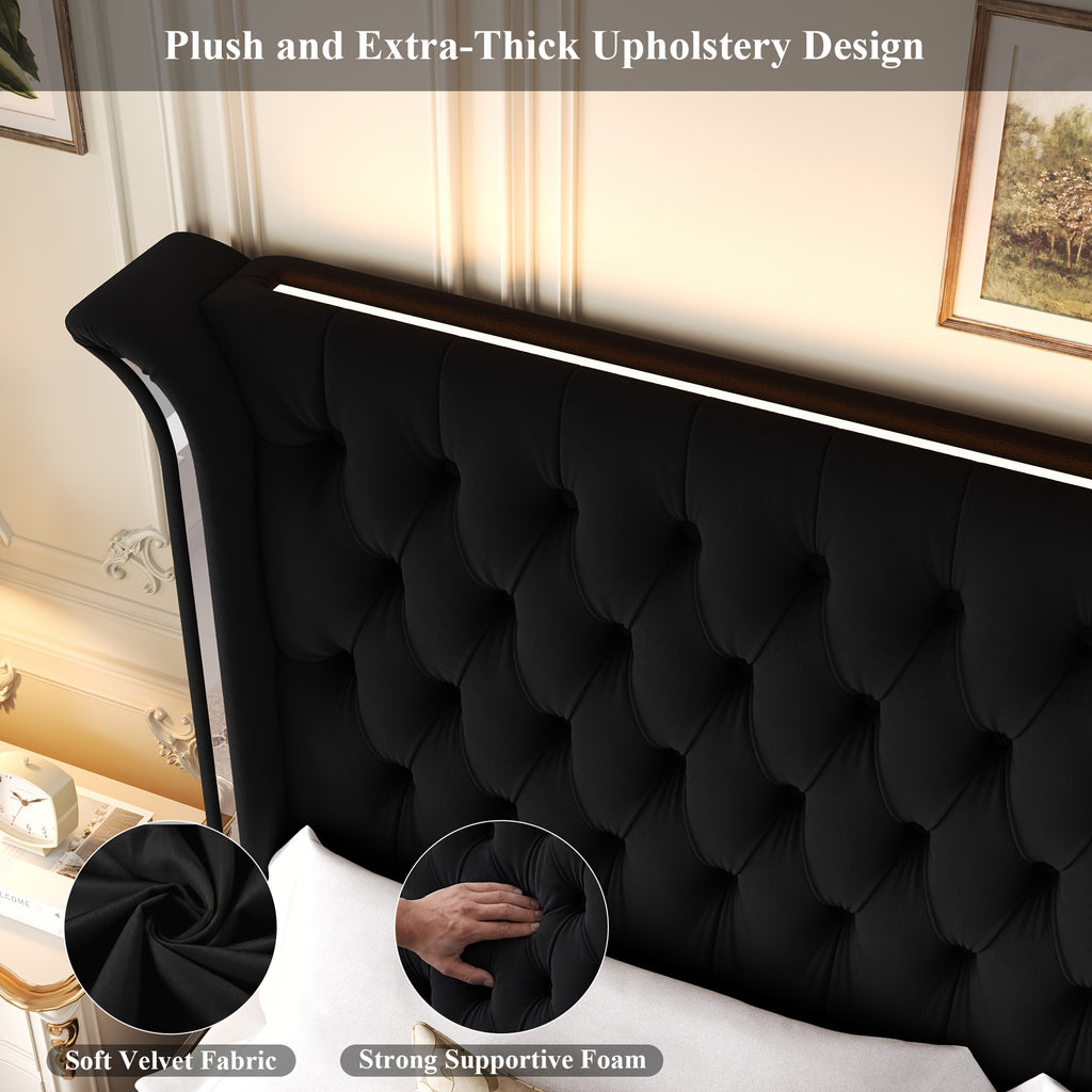 full size bed frame led headboard wingback tufted headboard