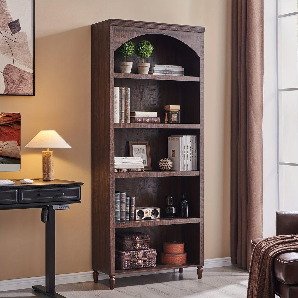 76 tall arched bookcase farmhouse 5 tiers large arched