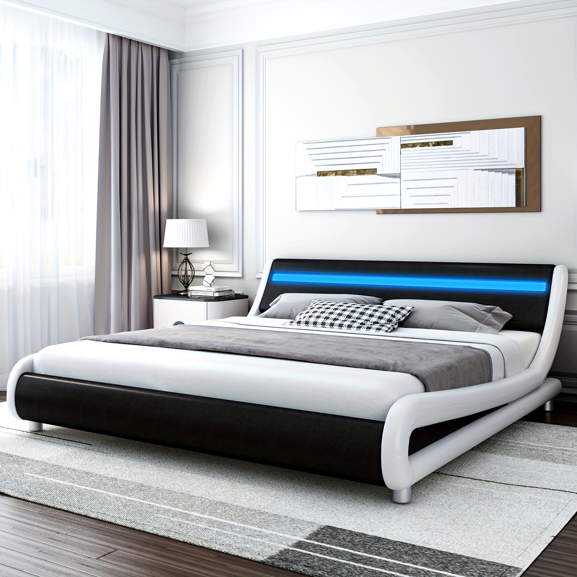 modern upholstered led bed frame adjustable headboard