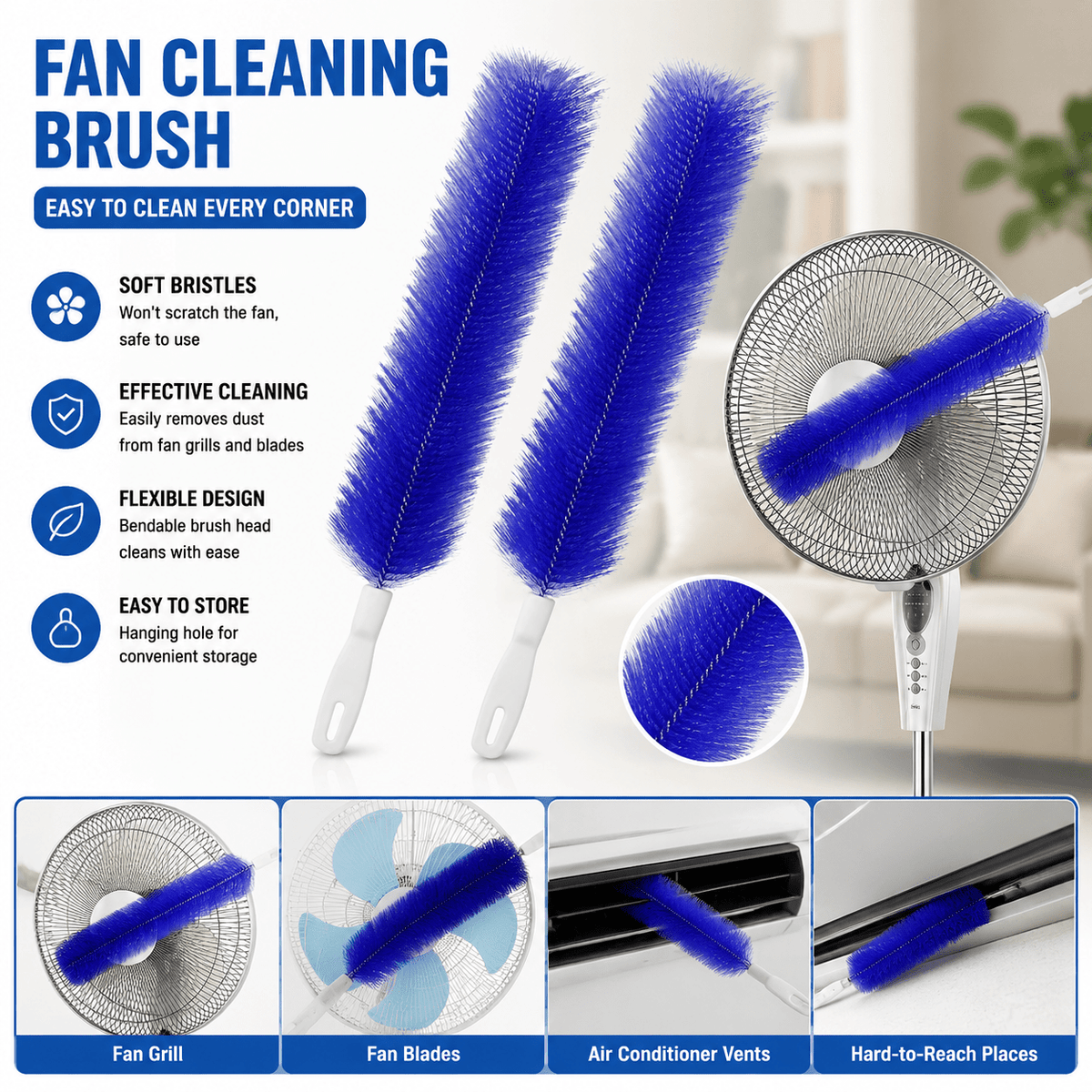 flexible microfiber fan cleaning brush multifunctional