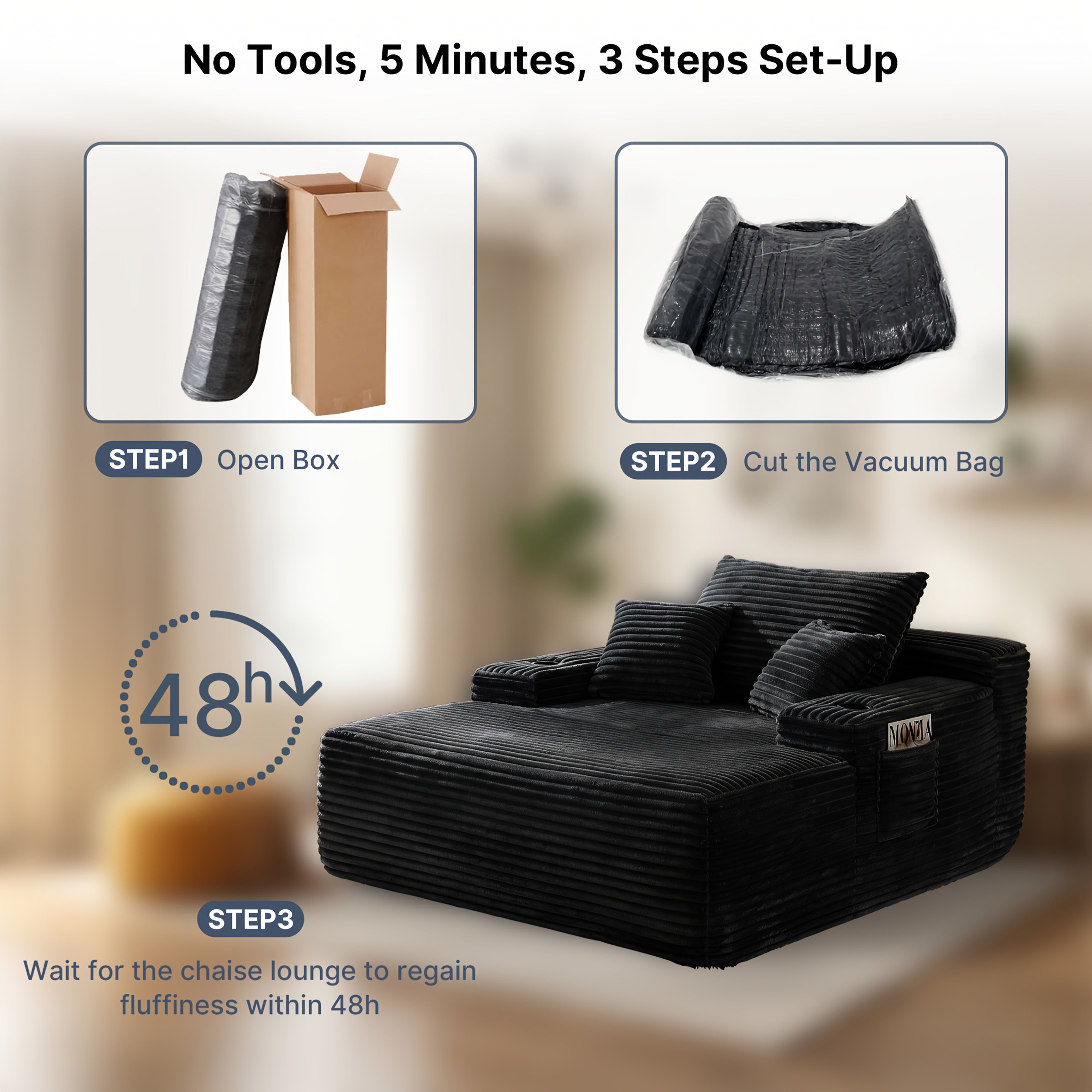 extra large boneless sofa chaise lounge cup holder side