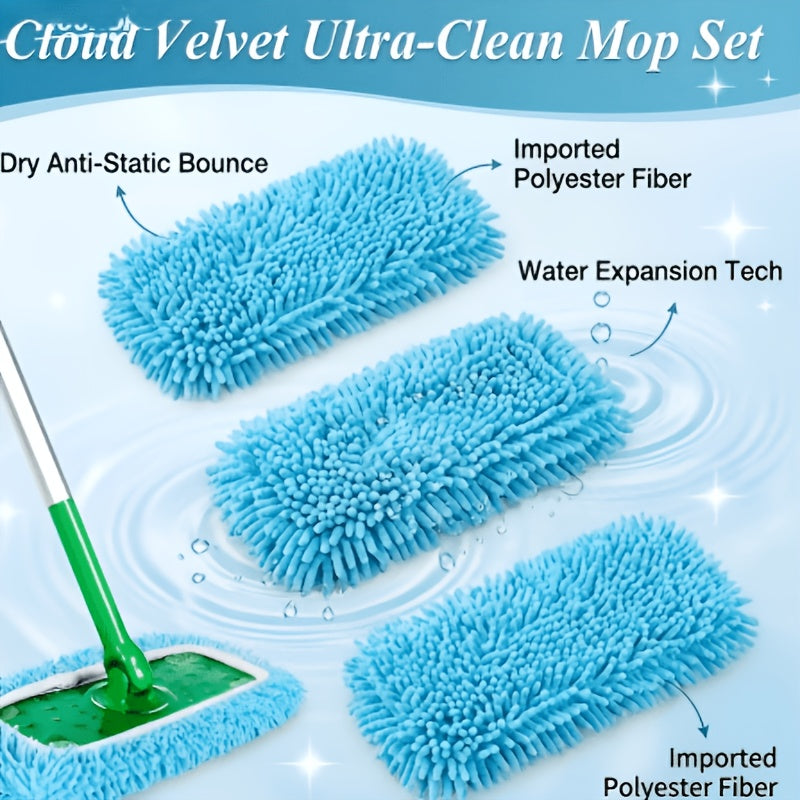 3 pack blue heavy duty reusable flat mop replacement heads 7