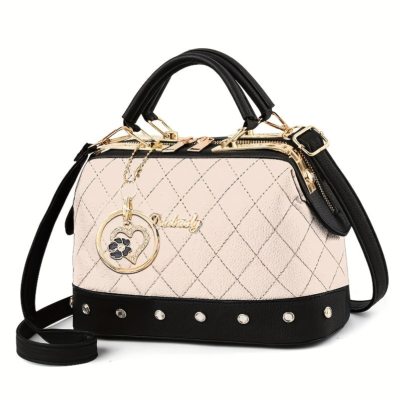 black quilted boston bag   adjustable shoulder