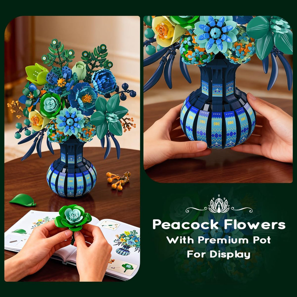 1309pcs scale artificial flower building vase peacock plant
