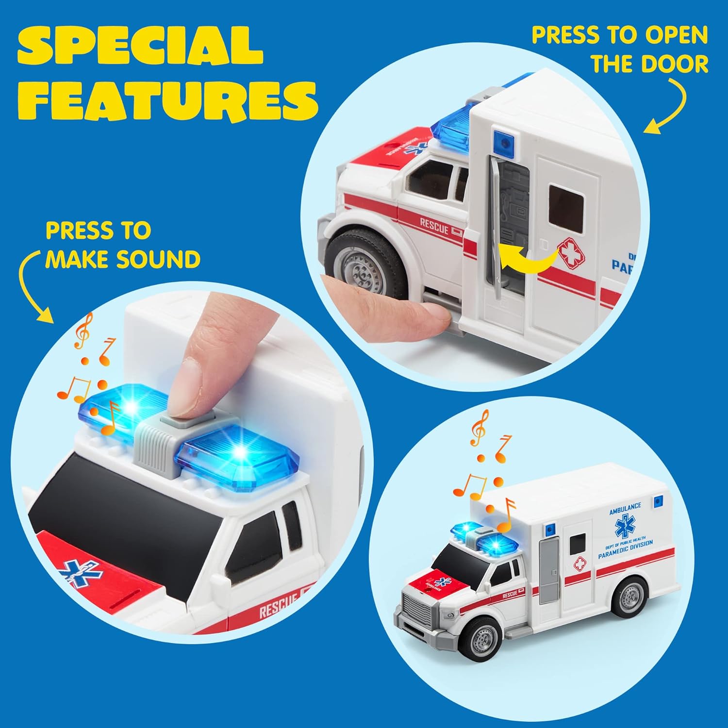 4 pack emergency vehicle truck toys kids age 3 friction