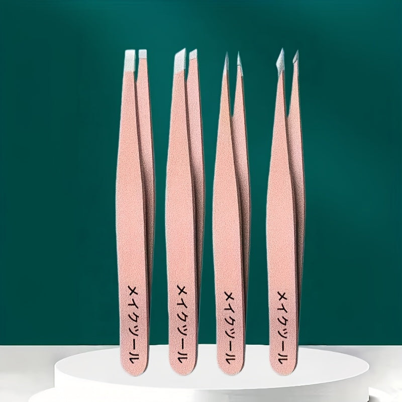 rose gold japanese stainless steel tweezers 4 piece set