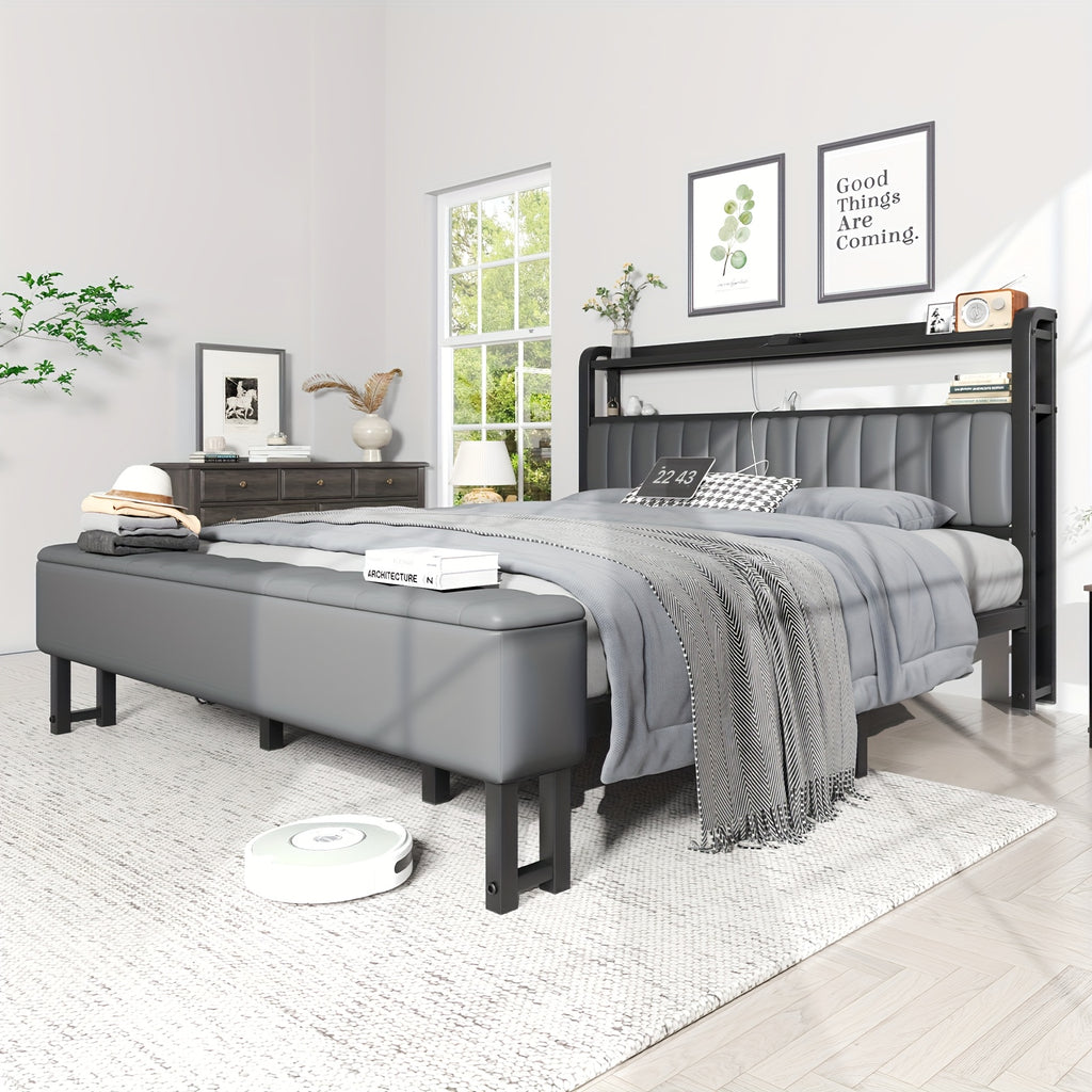 metal platform bed storage   upholstered headboard