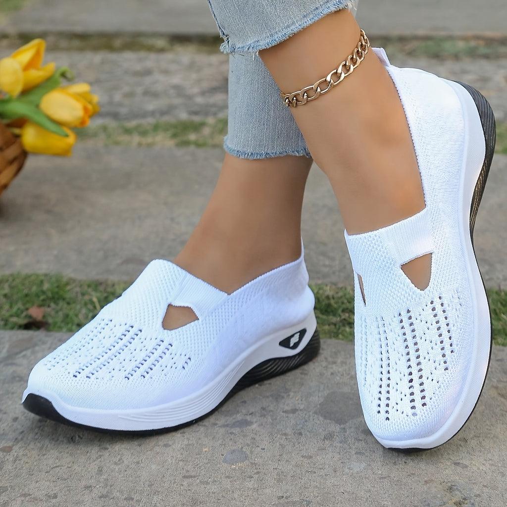 womens breathable knit wedge casual shoes hollow cut