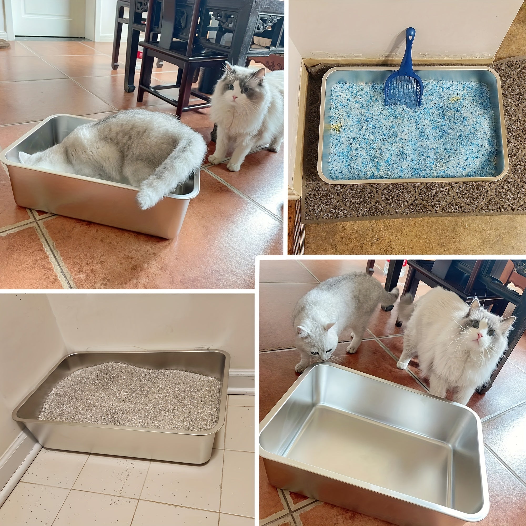 2pcs stainless steel cat litter box 6 deep stainless steel