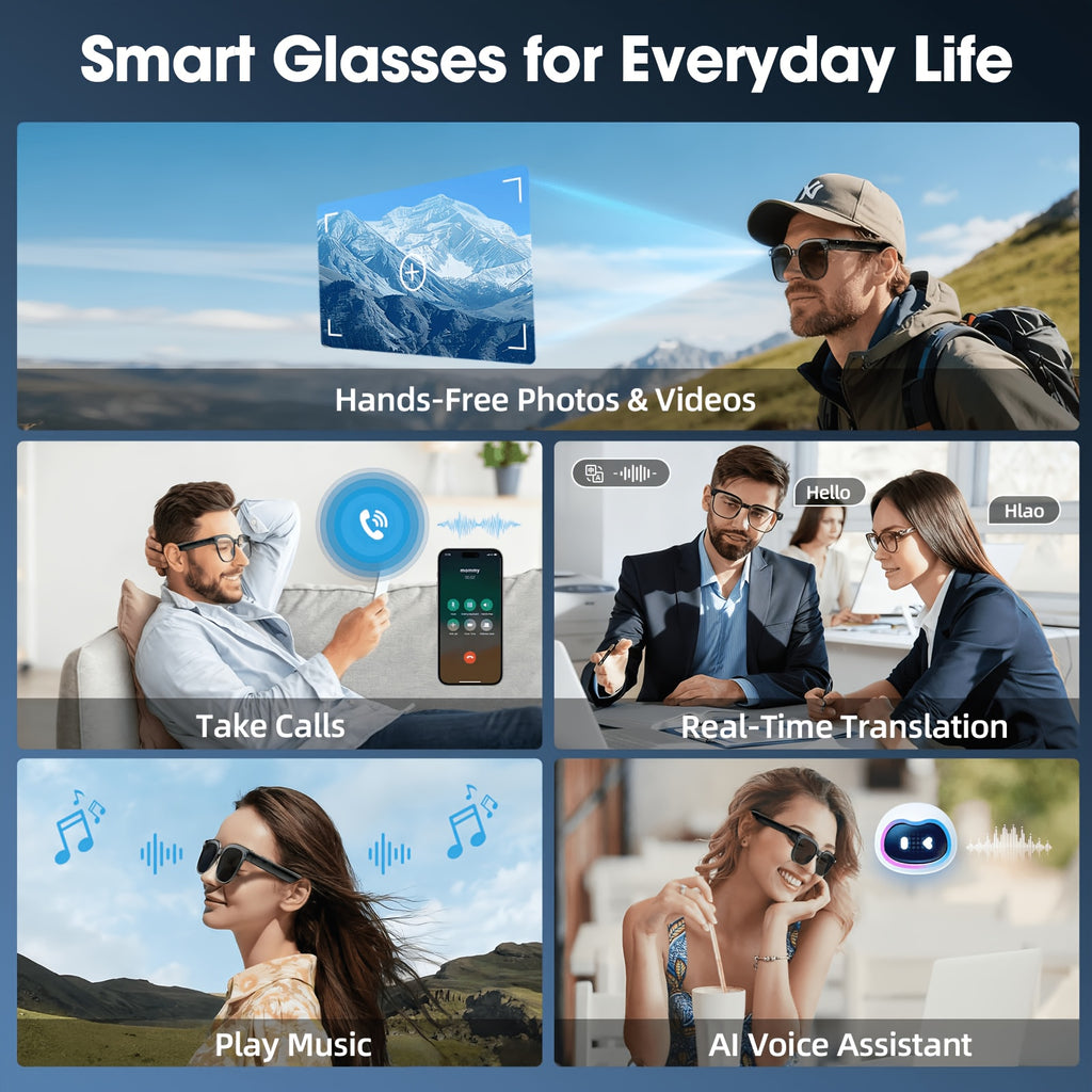 smart   8mp hd video recording glasses audio