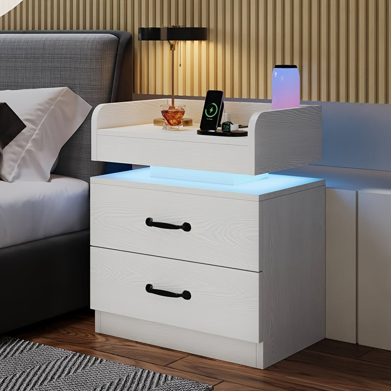 modern led bedside table charging station wooden bedside