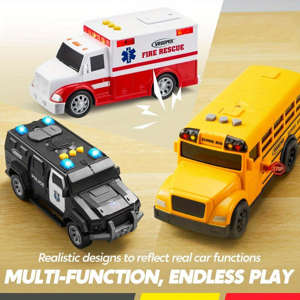 suncfun 3 pack emergency school vehicle toy set friction