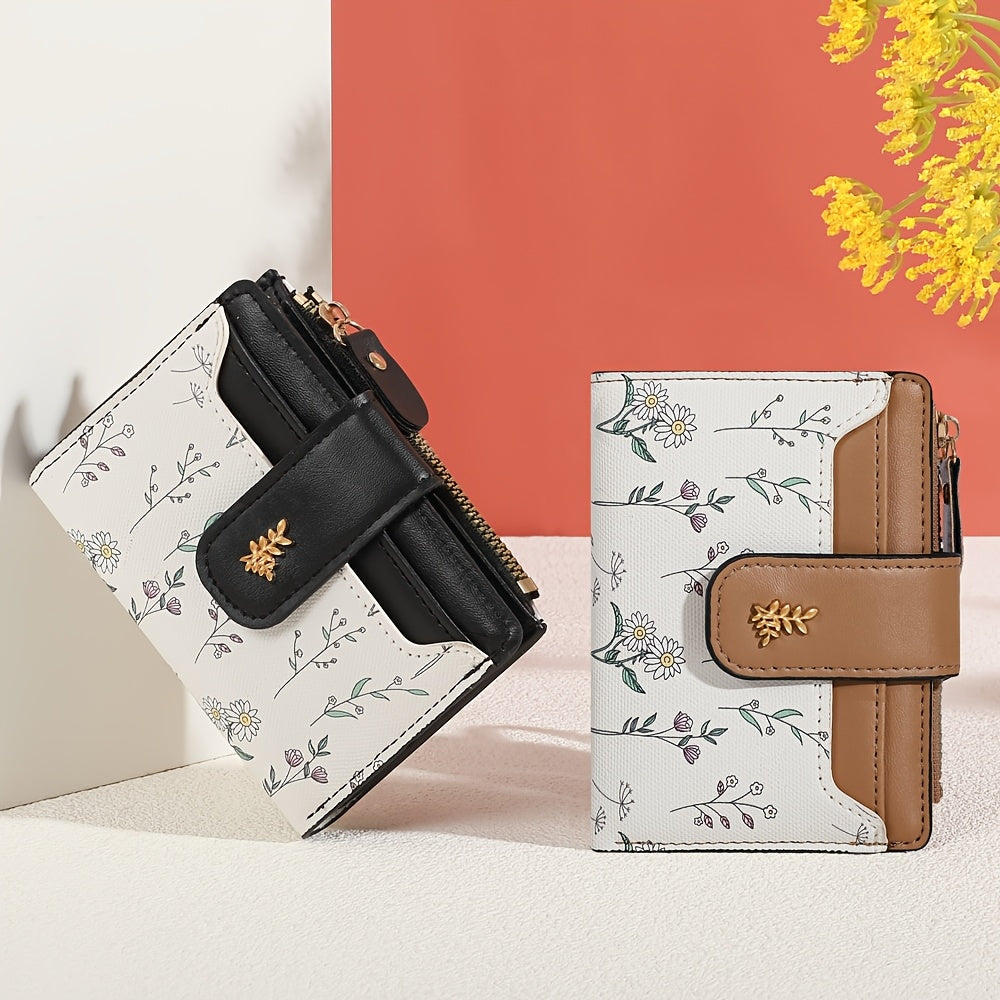floral print hardware button bifold wallet temu