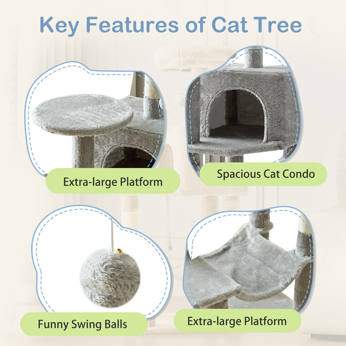 44 inch multi cat tree tower condo hammock natural sisal