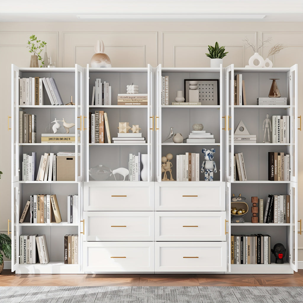 modular bookshelf display cabinet set glass doors drawers 5