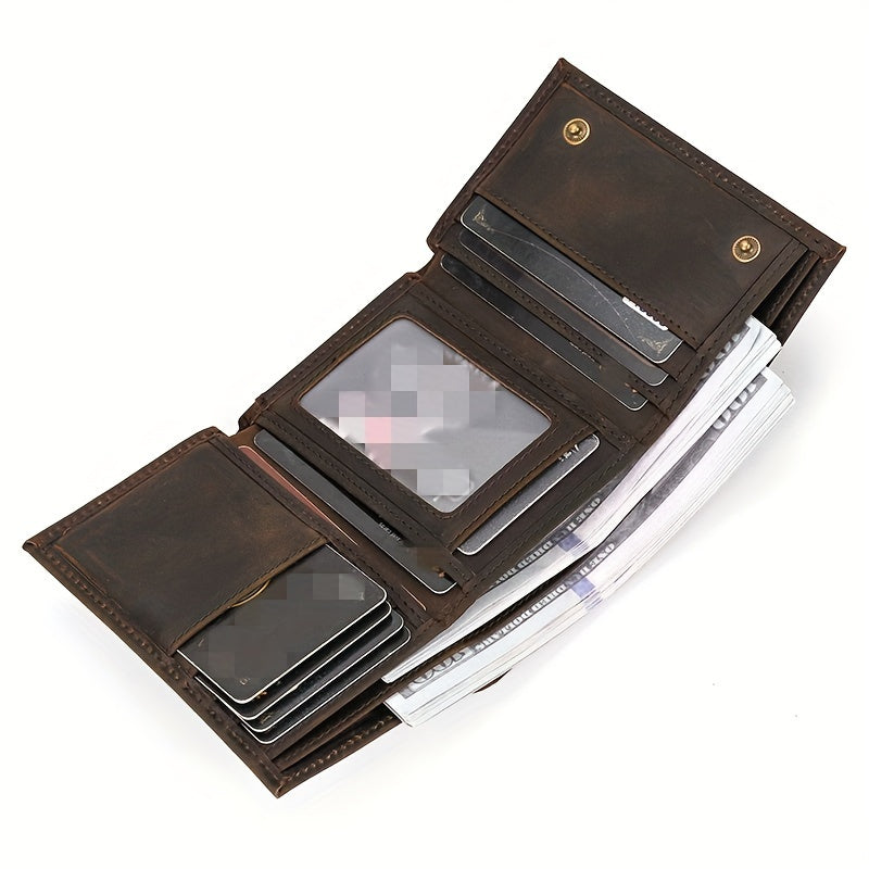 men vintage chain trifold pocket wallet wtih key holder