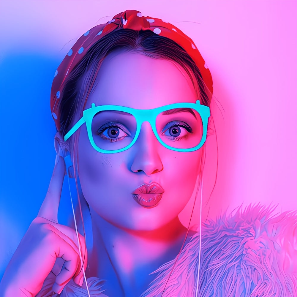 random 16  in dark party glasses neon green purple