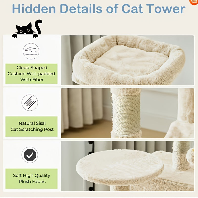 44 inch multi cat tree tower condo hammock natural sisal