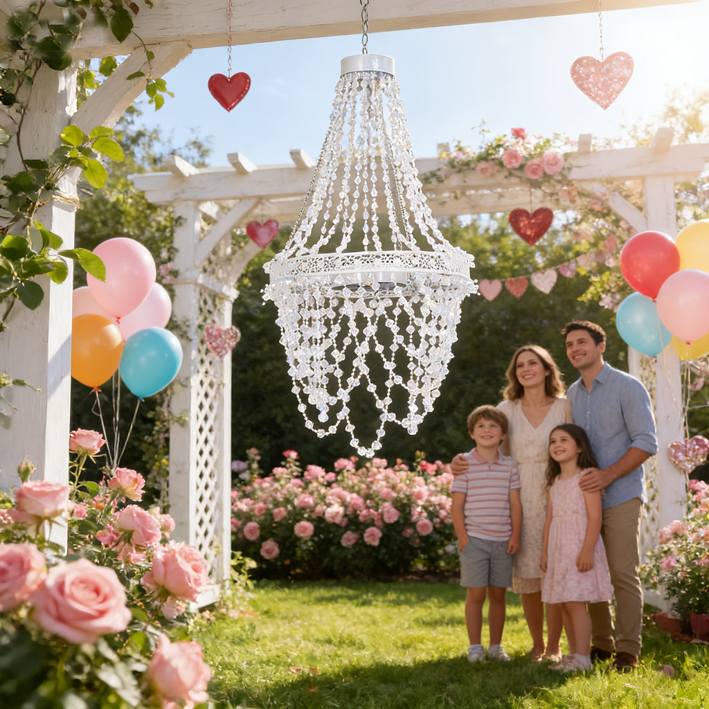 solar hanging crystal chandelier outdoor garden decorative