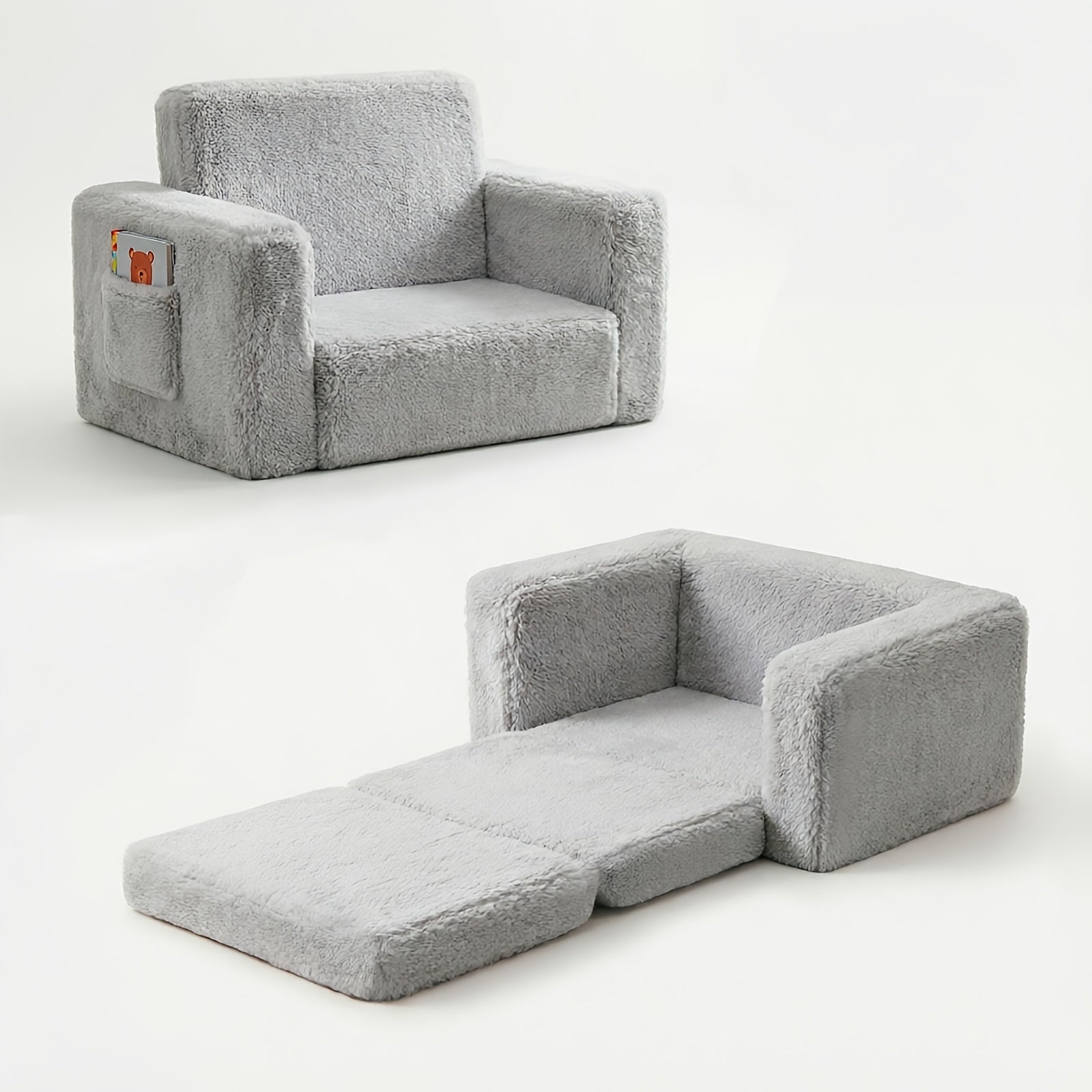 kids sofa 2 in 1 convertible recliner chair soft plush gray
