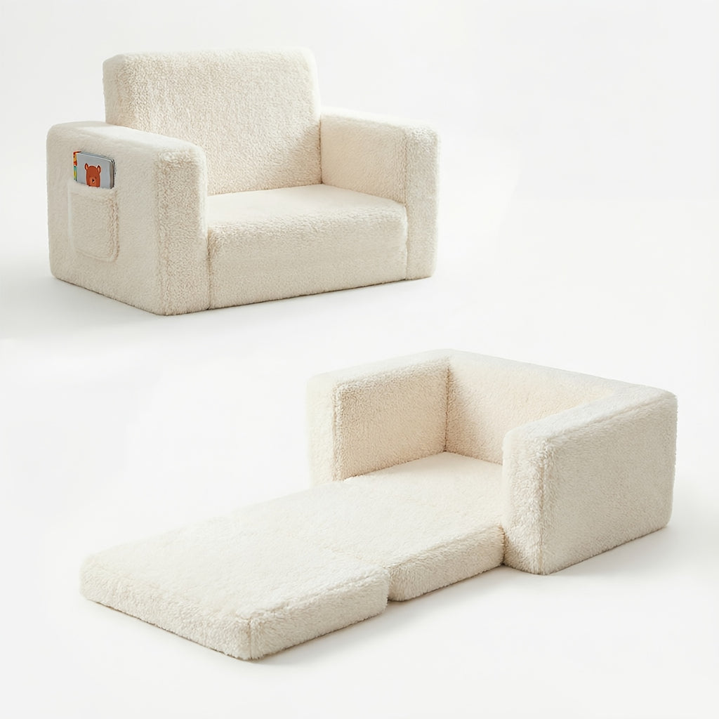 kids sofa 2 in 1 convertible recliner chair soft plush gray
