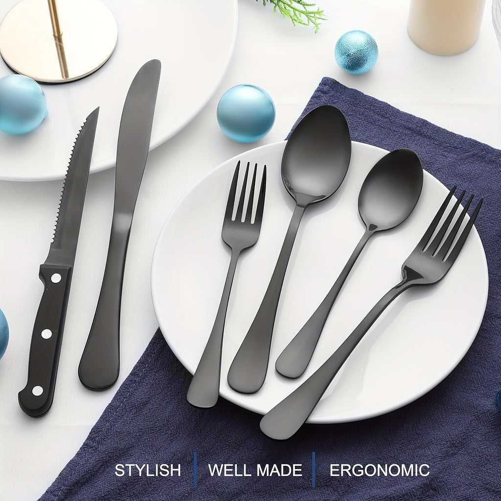 24 48pcs black silverware set steak knives service 4 8