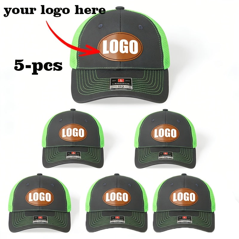 5pcs set tan oval logo mesh baseball caps customizable