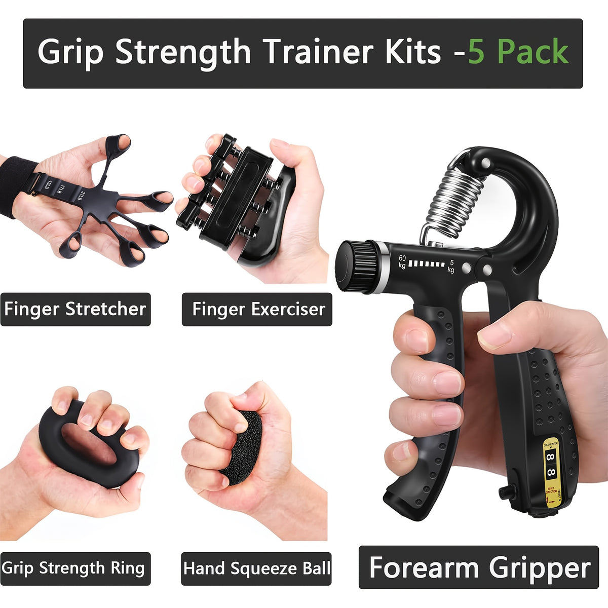 grip strength trainer kits 5 pack forearm strengthener