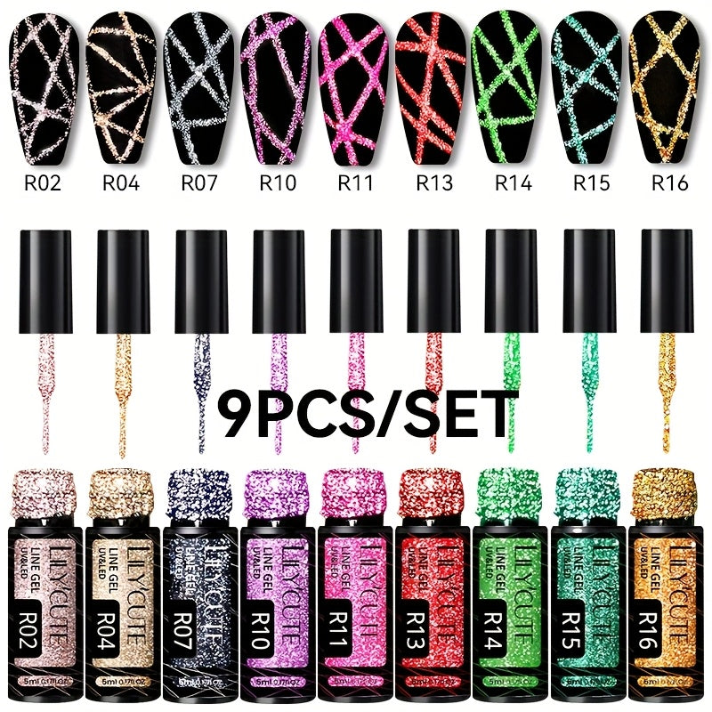 9pcs set reflective   gel nail polish