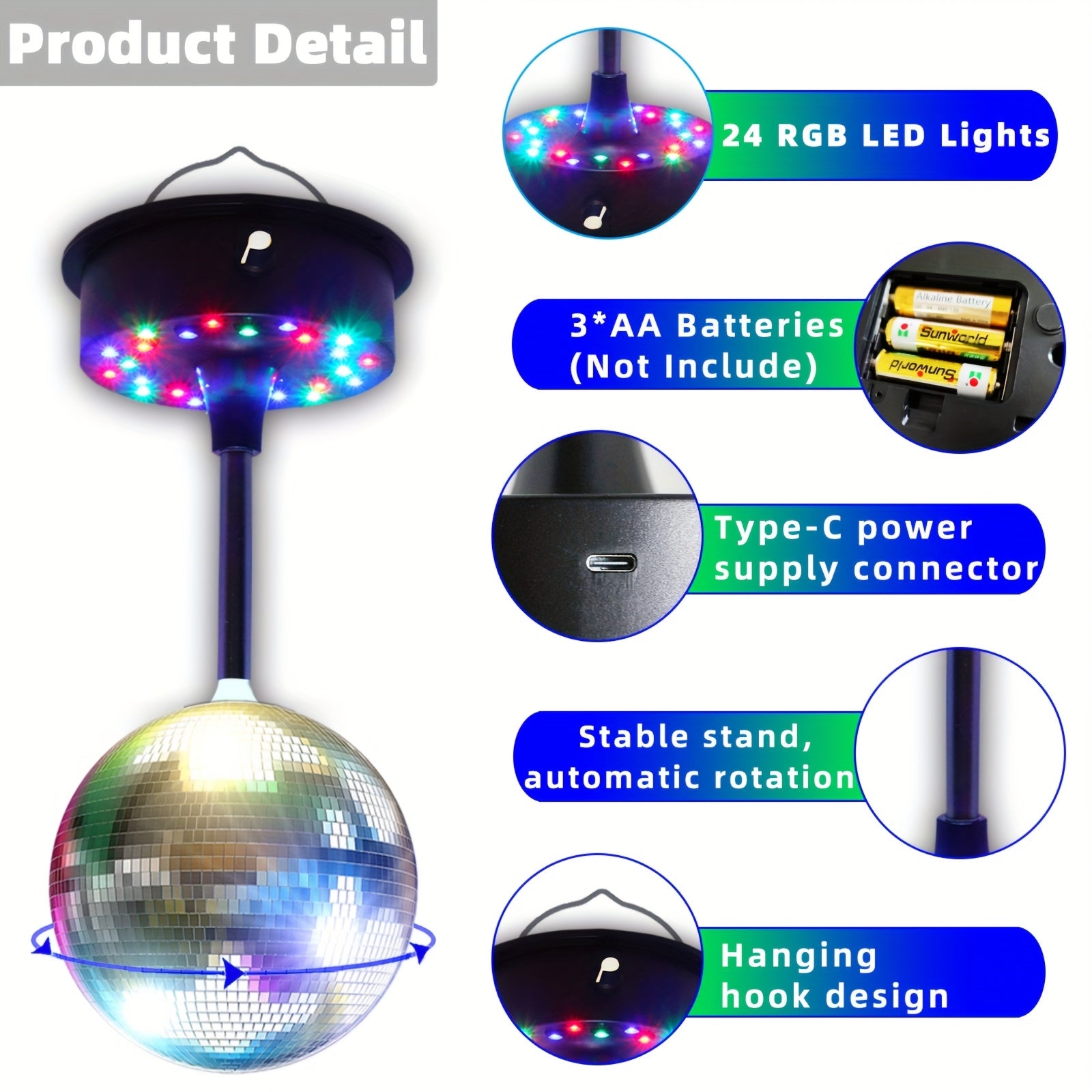 remote control rgb dj disco ball light rotating mirror 6