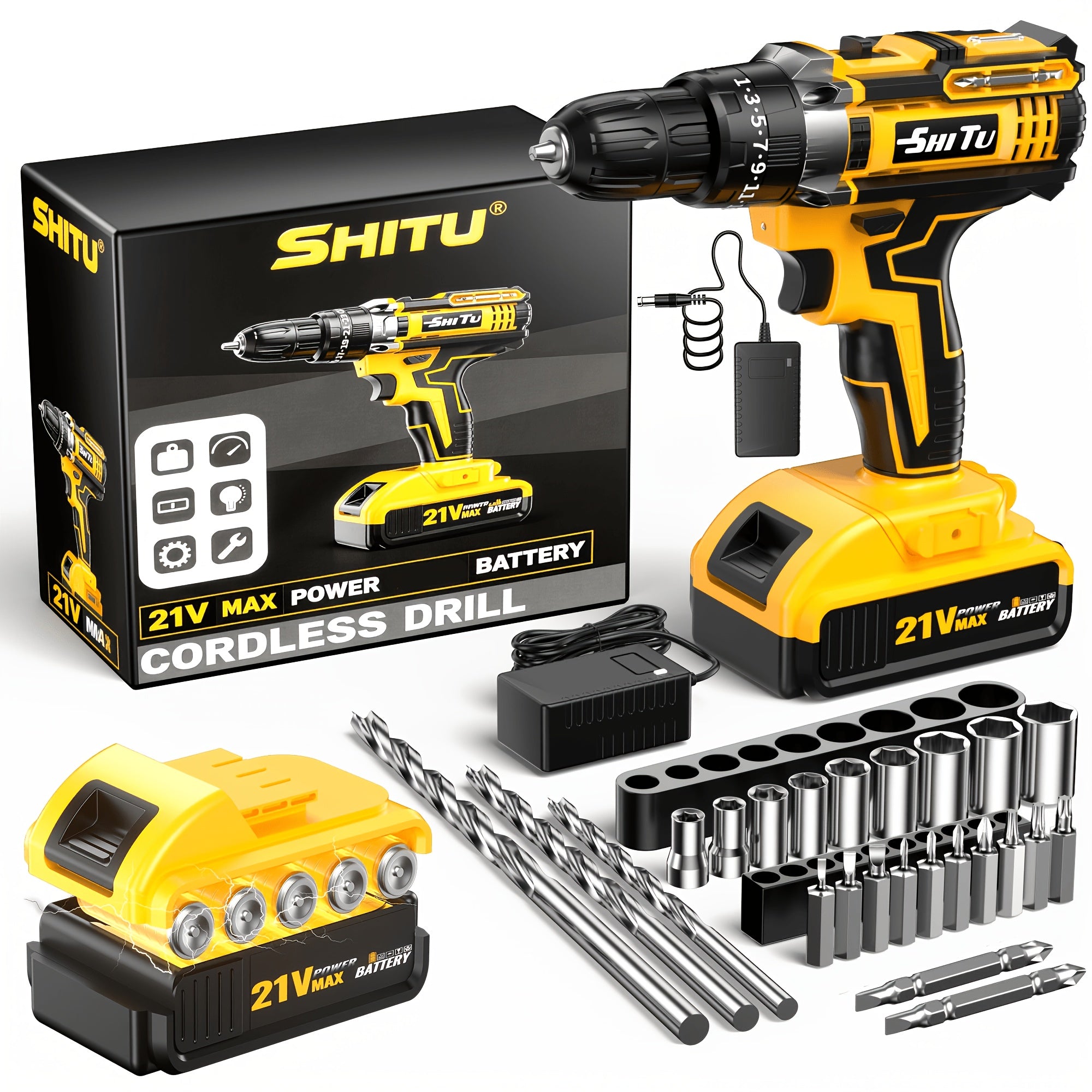 2026 21v cordless drill kit tool box fast charging