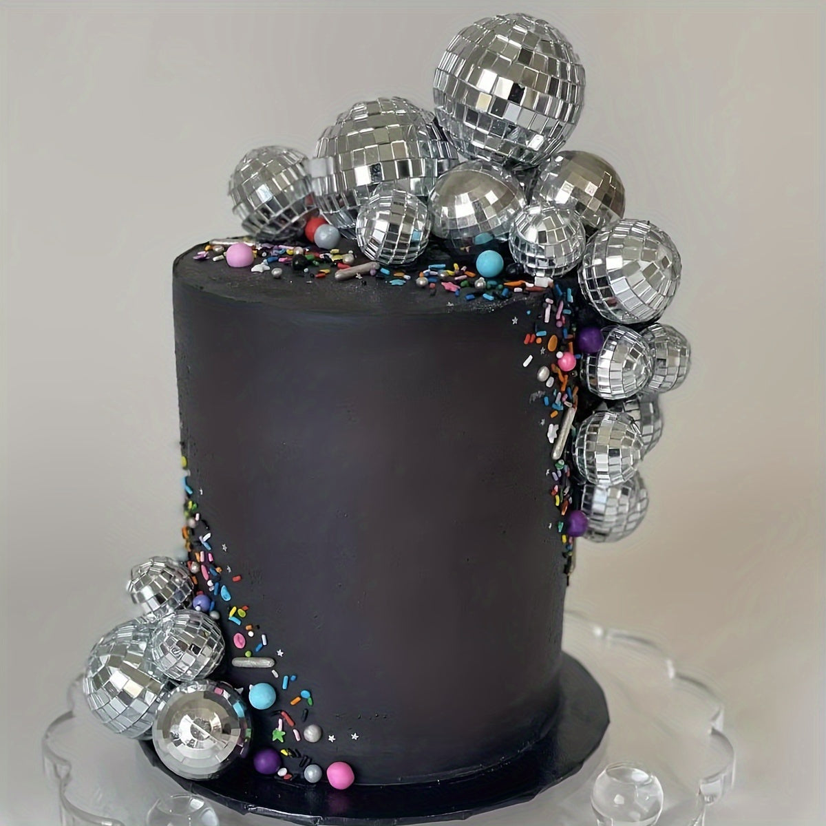 14 silver disco ball cake decorations suitable 70s disco