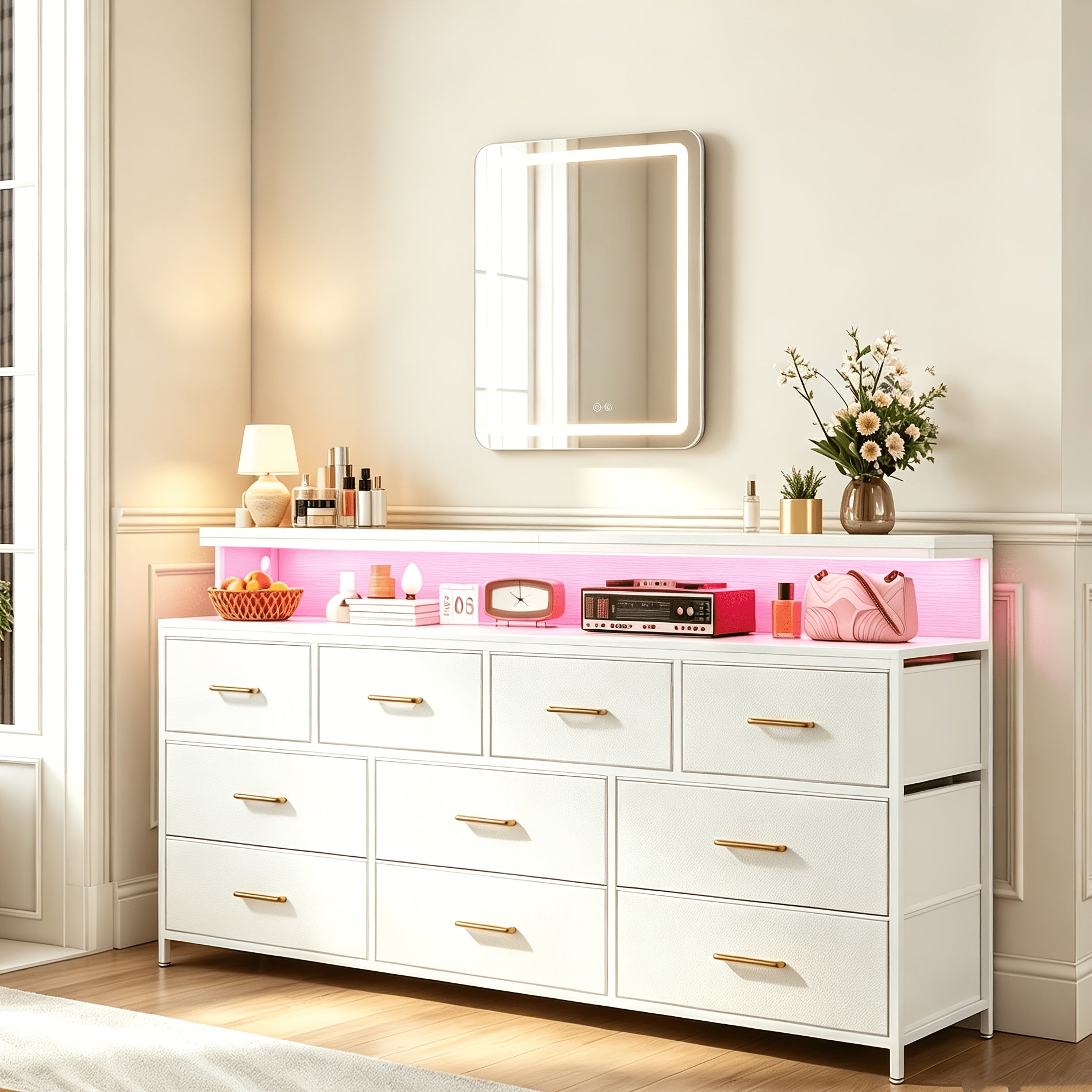 55 wide makeup vanity dresser led lights charging
