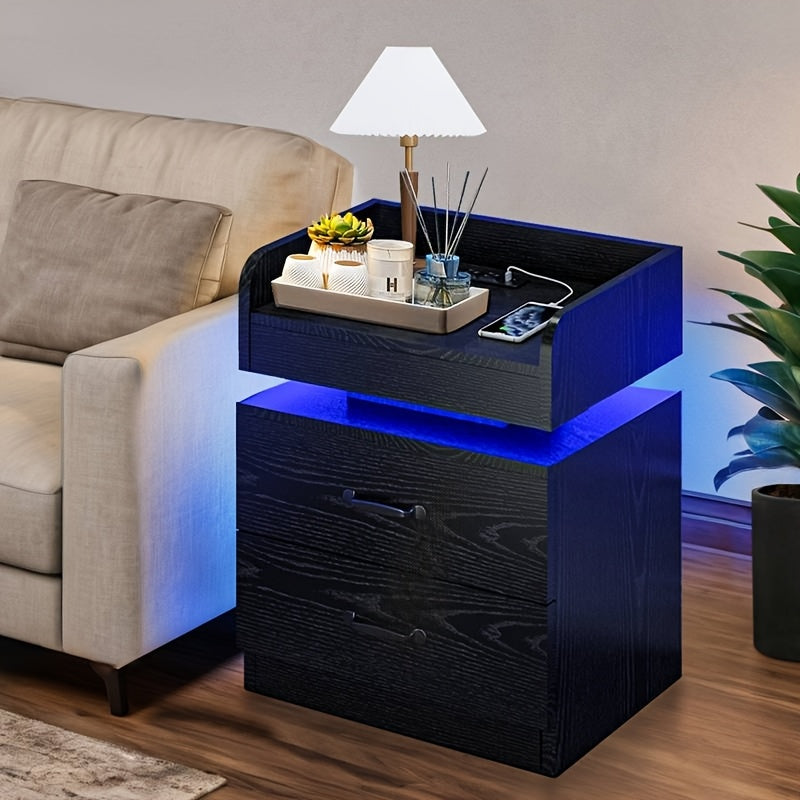 modern led bedside table charging station wooden bedside