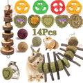 14pcs bunny chew toys   hay   wood