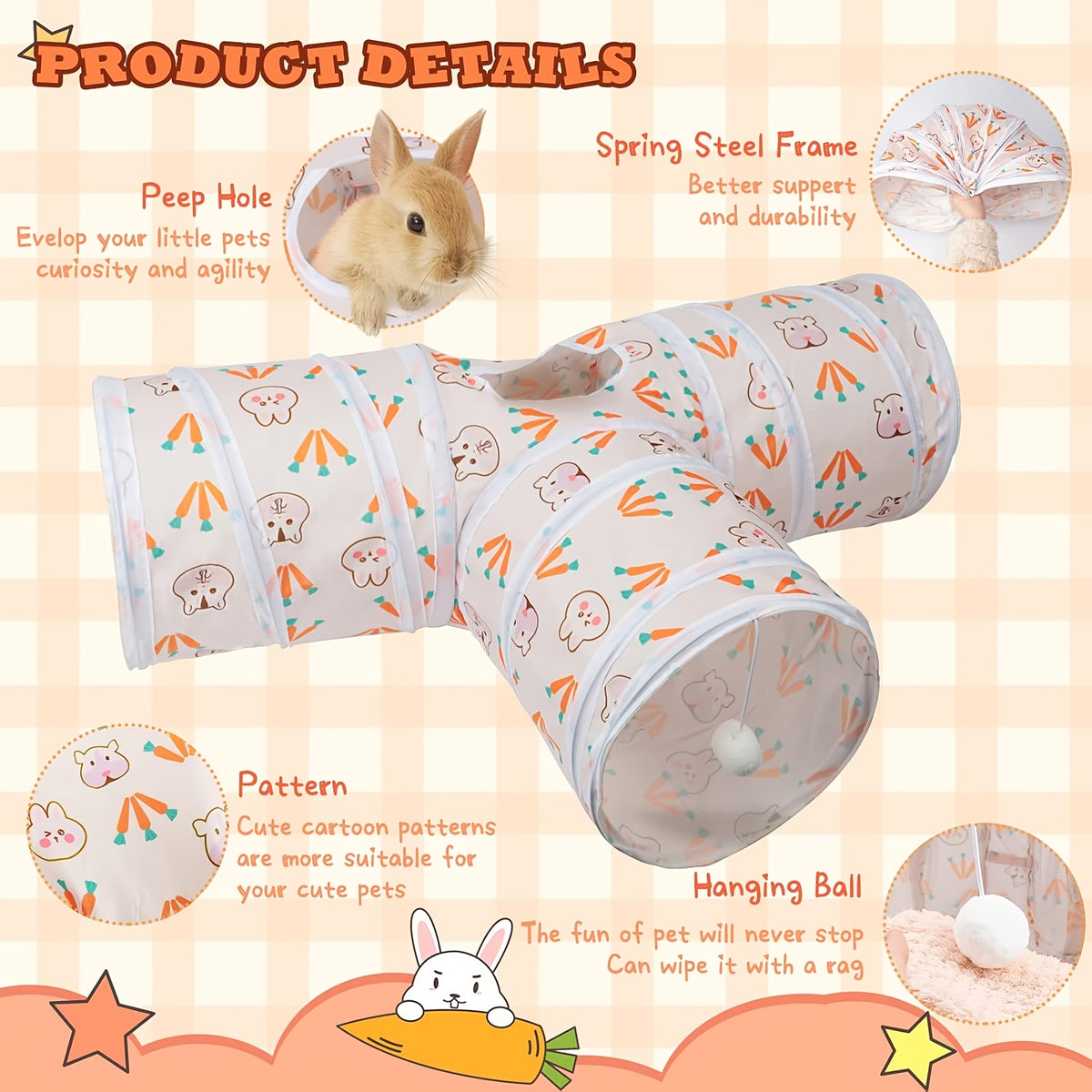 3 way rabbit   collapsible play tube bunnies small pet