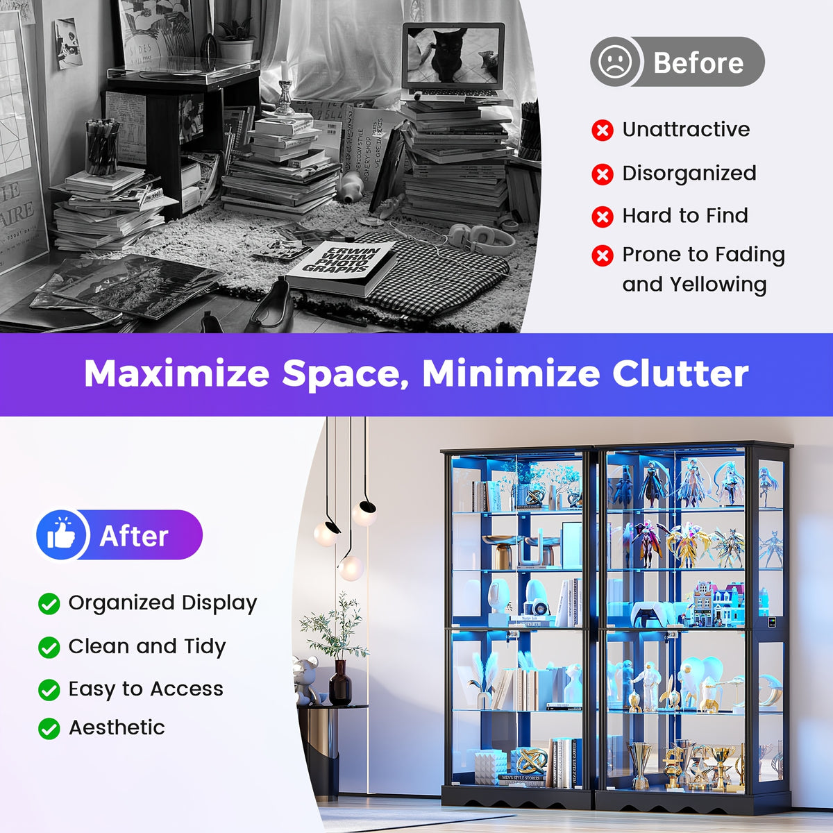 display cabinet glass doors 71 tall   rgb lights