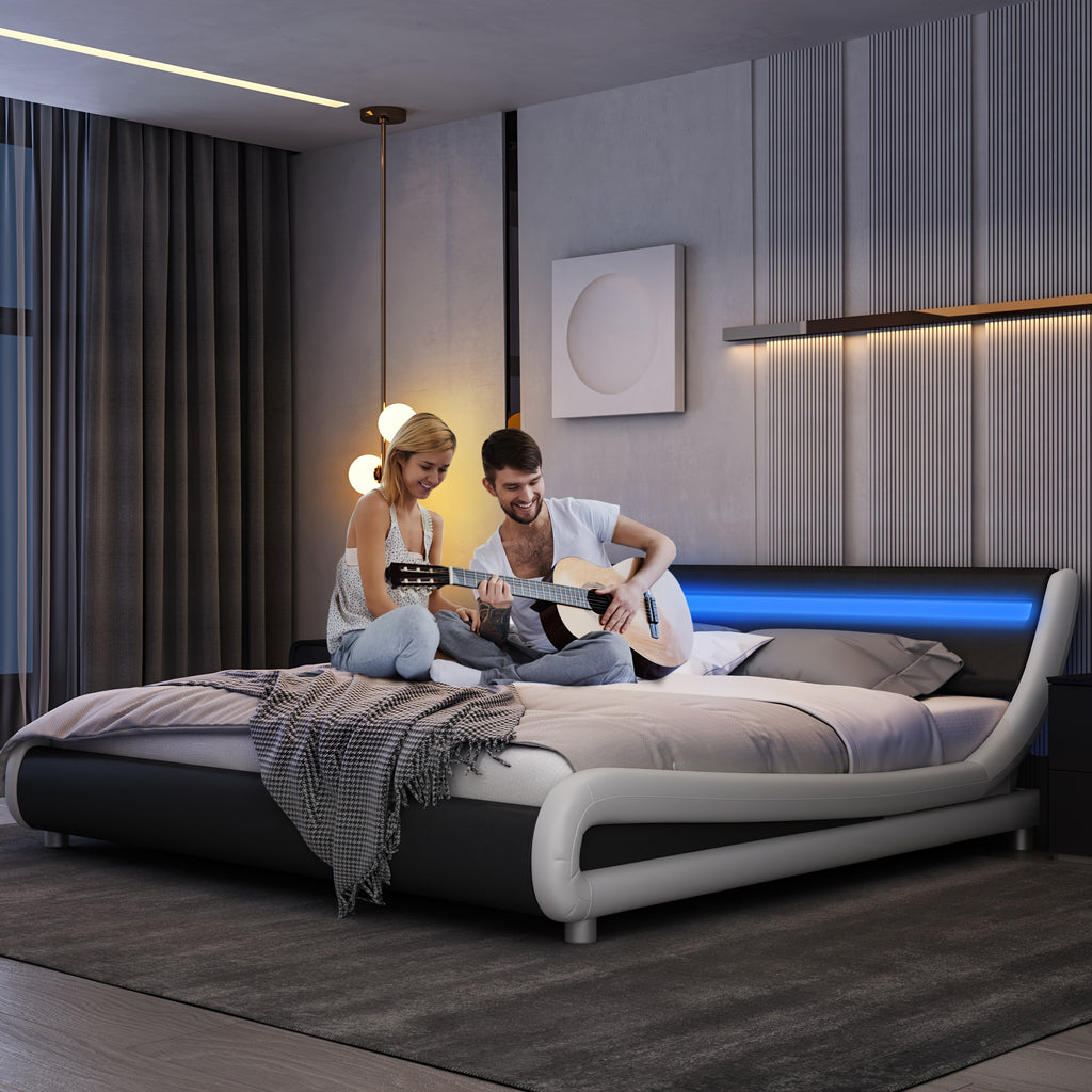 modern upholstered led bed frame adjustable headboard