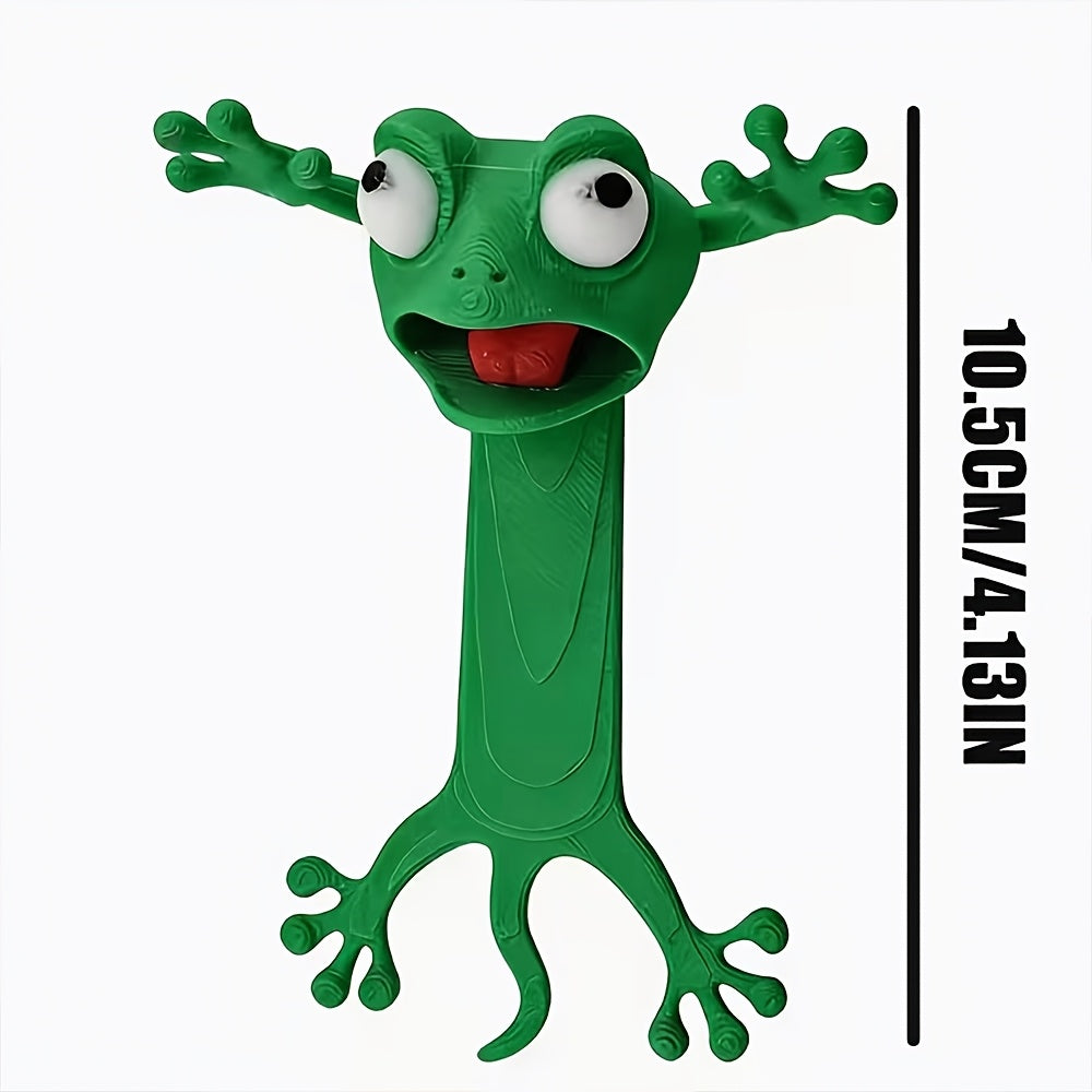 whimsical 3d stereoscopic slouchy frog bookmark reading book